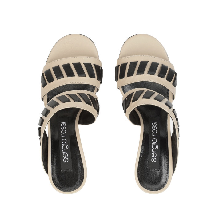 sr TIERDUP MULES HAUTES NOIR/BEIGE SERGIO ROSSI