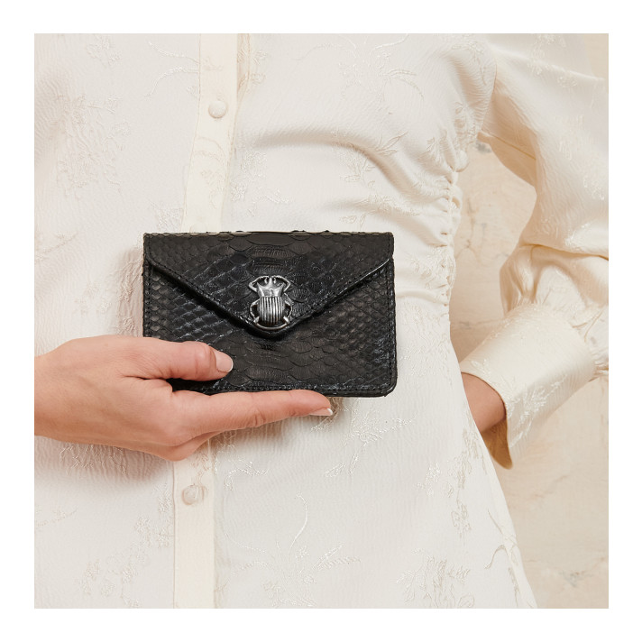PORTE MONNAIE ALEX NOIR BEETLE ARGENT CLARIS VIROT