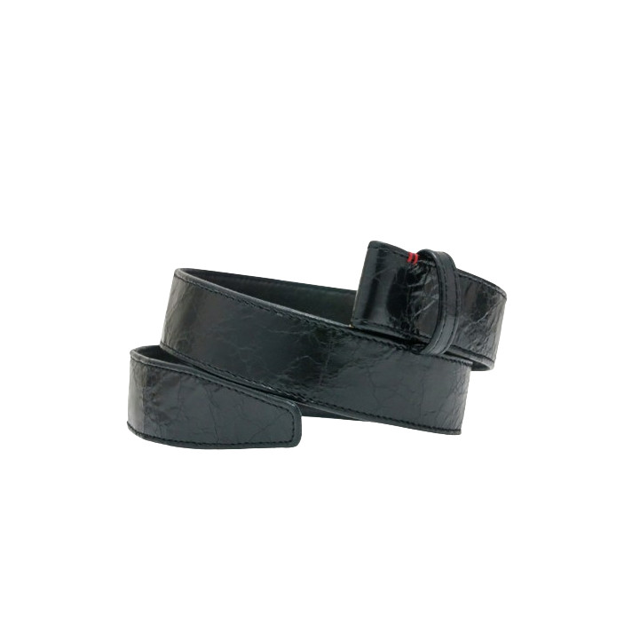 CEINTURE CUIR NOIR VERNIS VINTAGE CLARIS VIROT