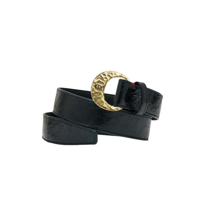 CEINTURE CUIR NOIR VERNIS VINTAGE CLARIS VIROT
