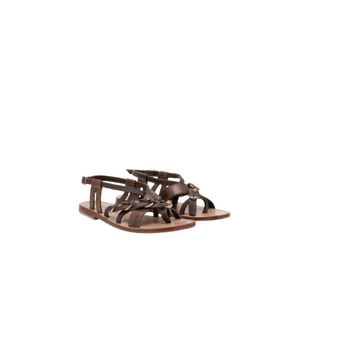 HARIETTE SANDALE CUIR ET COBRA CHOCOLAT CLARIS VIROT