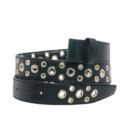 CEINTURE NOIR NAPPA OEILLET ARGENT CLARIS VIROT