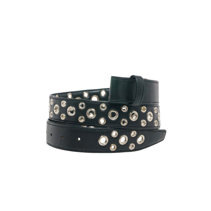 CEINTURE NOIR NAPPA OEILLET ARGENT CLARIS VIROT