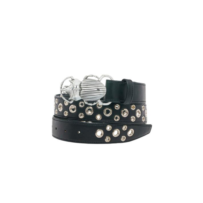 CEINTURE NOIR NAPPA OEILLET ARGENT CLARIS VIROT