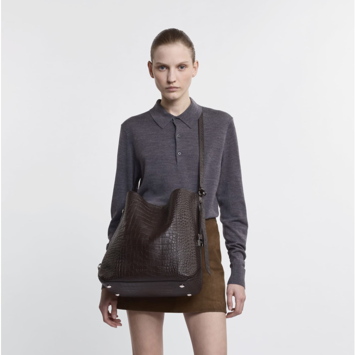 SAC HOBO EFFET CROCO CHOCO HOGAN