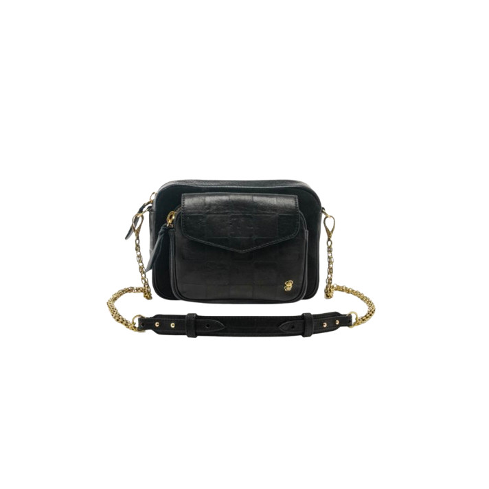 SAC CHARLY EMBOSSE CUIR CHECK NOIR CLARIS VIROT